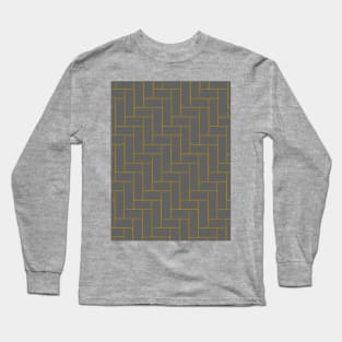 Grey and Mustard Tile Style Design Long Sleeve T-Shirt